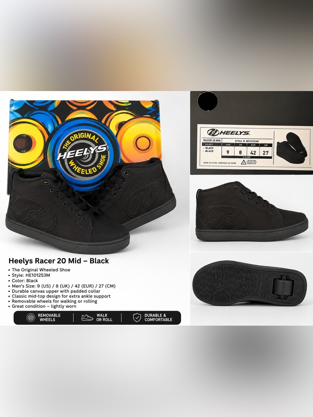 Heelys Black Mid-Top Wheeled Sneakers